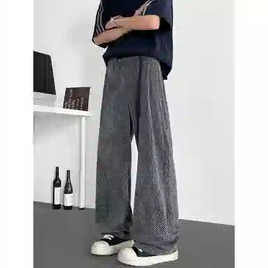 【自动扣重磅卫裤】布客行 雪尼尔面料柔软舒适复古宽松大码美式潮牌松紧腰高街痞帅显瘦显高针织运动长裤学院风小众百搭休闲裤 男女同款