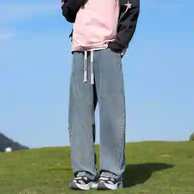 【美式弯刀直筒】布客行 纯色双侧不对称接设计基础款港风潮牌高街宽松大码舒适显高修饰腿型小众百搭通勤长裤子牛仔裤 男女同款