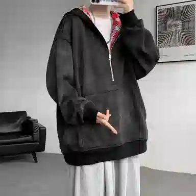 【重磅扎染脏脏衣裤子一套】布客行 美式潮牌连帽拼色拉链半开领大码长袖外套抽阔腿渐变色百搭牛仔长裤卫衣套装 男女同款