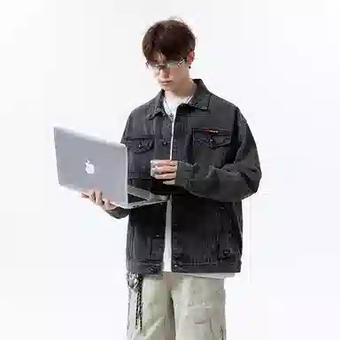 【拼接做旧牛仔美式复古】布客行 潮牌经典高街港风轻奢纯色水洗翻领简约百搭宽松单排扣青少年开衫舒适华棉保暖长袖牛仔外套 男女同款