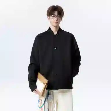 【纯色棒球领开衫牛仔裤一套】布客行 美式长袖开襟外套法式慵懒风百搭舒适学院风抽绳水洗复古做旧简约高街休闲卫衣套装 男女同款