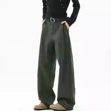 【美式高街垂感弯刀工装】布客行 小褶皱拼接不规则条纹复古港风松弛慵懒感高级潮流简约百搭直筒显高长裤子舒适纯棉宽松休闲裤 男女同款