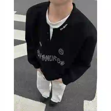 【重磅假两件】布客行 美式复古高街亨利领拼接潮流徽章字母可拆卸别针休闲运动舒适百搭学院嘻哈雅痞亲肤华棉早秋长袖卫衣 男女同款