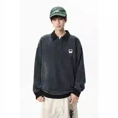 【明线撞色条纹早秋长袖】布客行 可拆卸别针美式复古高街轻奢老钱港风重磅慵懒垂感翻领落肩拼接宽松休闲舒适内搭外穿华棉卫衣 男女同款