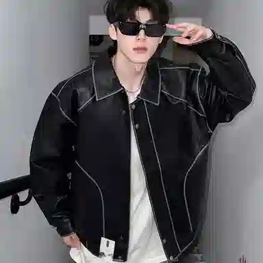 布客行 【复古废土风做旧拉链皮衣】酷飒不羁狂野硬朗摇滚机车叛逆霸气有型水洗质感翻领宽松廓形风格高级感日常夹克 男女同款