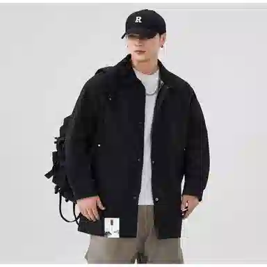 布客行 【复古简约高街中长款拉链单排扣外套】纯色基础款宽松休闲百搭防风商务日常通勤高颜值痞帅气质秋冬季男款夹克 男女同款