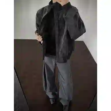 【雾面扎染设计夹克外套牛仔裤一套】布客行 防风保暖美式立领长袖宽松高街痞帅抽绳松紧水洗做旧显瘦阔腿通勤长裤休闲运动套装 男女同款