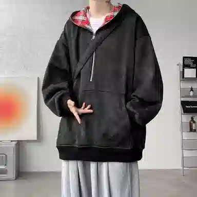 【重磅扎染脏脏衣裤子一套】布客行 美式潮牌连帽拼色拉链半开领大码长袖外套抽阔腿渐变色百搭牛仔长裤卫衣套装 男女同款