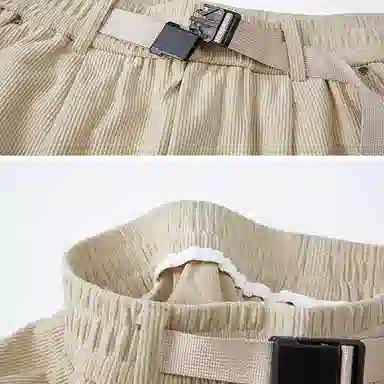 【两穿灯芯绒松紧腰带】布客行 大码可穿不规则明线褶皱拼接设计垂感抗皱免熨烫显高瘦显腿长美式高街弯刀微喇保暖长裤子休闲裤 男女同款