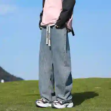 【美式弯刀直筒】布客行 纯色双侧不对称接设计基础款港风潮牌高街宽松大码舒适显高修饰腿型小众百搭通勤长裤子牛仔裤 男女同款