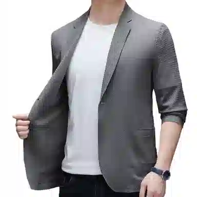 男士纯色时尚修身舒适潮流百搭休闲长袖单西外套西装 男款