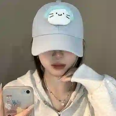 立体耳机猫咪刺绣韩版时尚甜美百搭休闲防晒遮阳 涤纶 鸭舌帽 男女同款情侣款