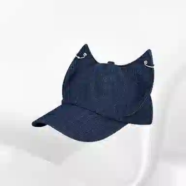 尚先生 小众个性可爱狐狸耳朵金属扣牛仔 聚酯纤维 鸭舌帽草帽 女款