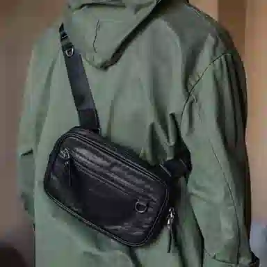 OUBOTE Vintage Leather Shoulder Bag Black