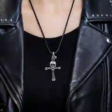 【可定制刻字】 白木黑冰 十字架骷髅 新中式潮流原创小众设计高级感 银合金 项链 男款 礼盒