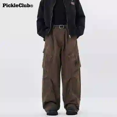 梁拌泡菜 美式高街风纯色宽松全棉工装裤 男女同款 黑色