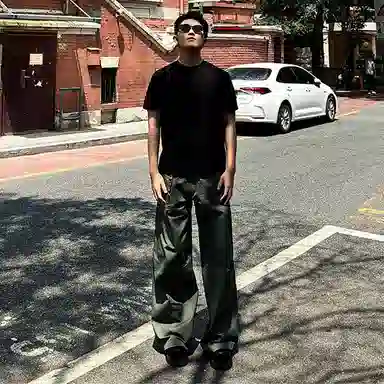 梁拌泡菜 纯棉宽松廓形休闲裤 男女同款 灰绿色