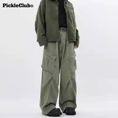 梁拌泡菜 美式高街风纯色宽松全棉工装裤 男女同款 黑色