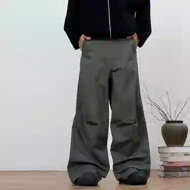 梁拌泡菜 纯棉宽松廓形休闲裤 男女同款 灰绿色