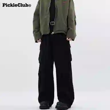 梁拌泡菜 美式高街风纯色宽松全棉工装裤 男女同款 黑色