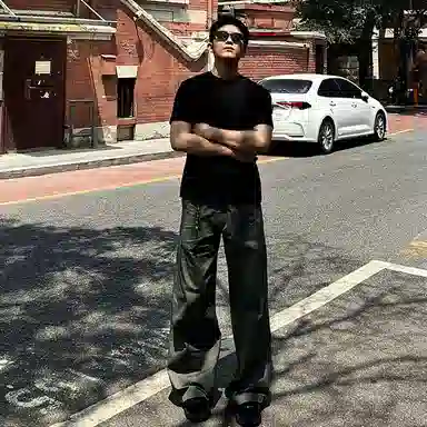 梁拌泡菜 纯棉宽松廓形休闲裤 男女同款 灰绿色