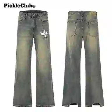 梁拌泡菜 直筒舒适宽松牛仔裤 男女同款 青光蓝