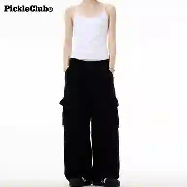 梁拌泡菜 美式高街风纯色宽松全棉工装裤 男女同款 黑色