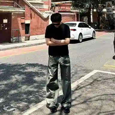 梁拌泡菜 纯棉宽松廓形休闲裤 男女同款 灰绿色