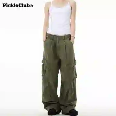 梁拌泡菜 美式高街风纯色宽松全棉工装裤 男女同款 黑色