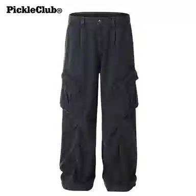 梁拌泡菜 美式高街风纯色宽松全棉工装裤 男女同款 黑色