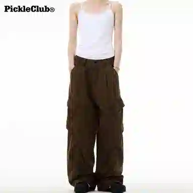 梁拌泡菜 美式高街风纯色宽松全棉工装裤 男女同款 黑色