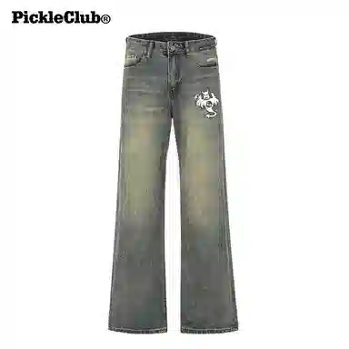 梁拌泡菜 直筒舒适宽松牛仔裤 男女同款 青光蓝