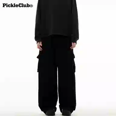 梁拌泡菜 美式高街风纯色宽松全棉工装裤 男女同款 黑色