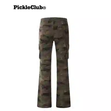 梁拌泡菜 美式高街多口袋修身微喇迷彩裤 男女同款