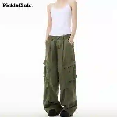 梁拌泡菜 美式高街风纯色宽松全棉工装裤 男女同款 黑色