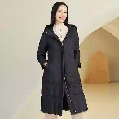 波司登 轻薄连帽长款纯色常规长袖通勤羽绒服 女款