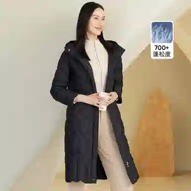 波司登 轻薄连帽长款纯色常规长袖通勤羽绒服 女款