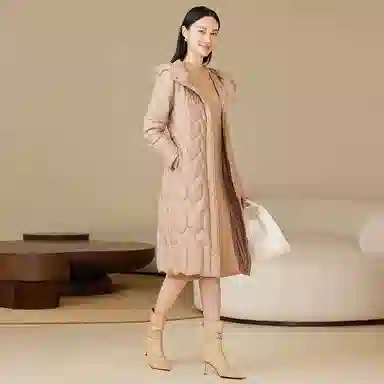 波司登 轻薄连帽长款纯色常规长袖通勤羽绒服 女款