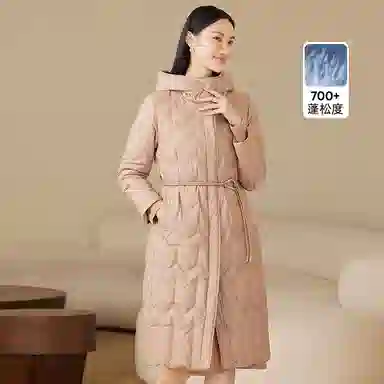 波司登 轻薄连帽长款纯色常规长袖通勤羽绒服 女款