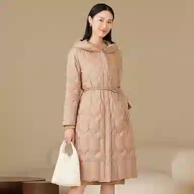 波司登 轻薄连帽长款纯色常规长袖通勤羽绒服 女款