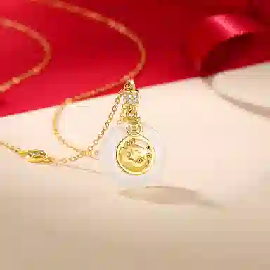 贝戈丽丝 萌趣小龙 生肖铜钱钱币 玉髓 玉石项链 女款