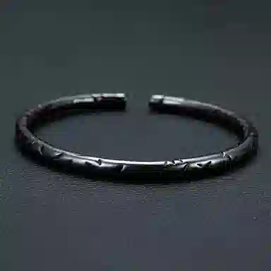 豫银 岁月篆刻 • 古风时光系列手工抛光纹理 钛合金 开口手镯 男款