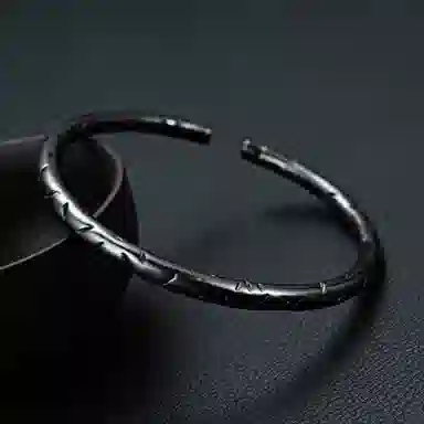 豫银 岁月篆刻 • 古风时光系列手工抛光纹理 钛合金 开口手镯 男款