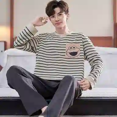 帕兰朵 休闲长袖长裤加大码睡衣套装 男款