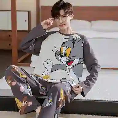 帕兰朵 休闲长袖长裤加大码睡衣套装 男款