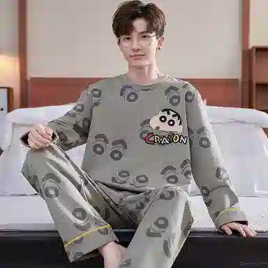 帕兰朵 休闲长袖长裤加大码睡衣套装 男款