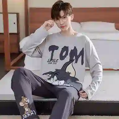 帕兰朵 休闲长袖长裤加大码睡衣套装 男款