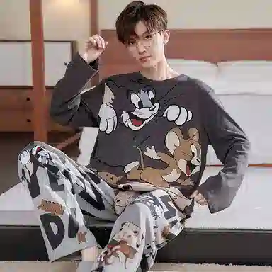 帕兰朵 休闲长袖长裤加大码睡衣套装 男款