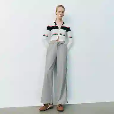 URBAN REVIVO Colorblock Casual Pants Light Grey