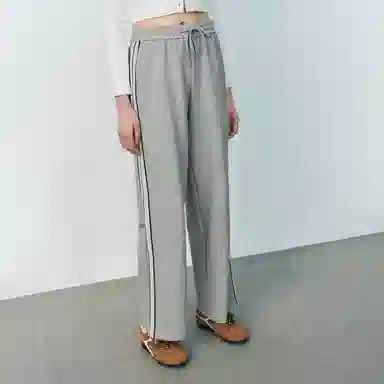 URBAN REVIVO Colorblock Casual Pants Light Grey